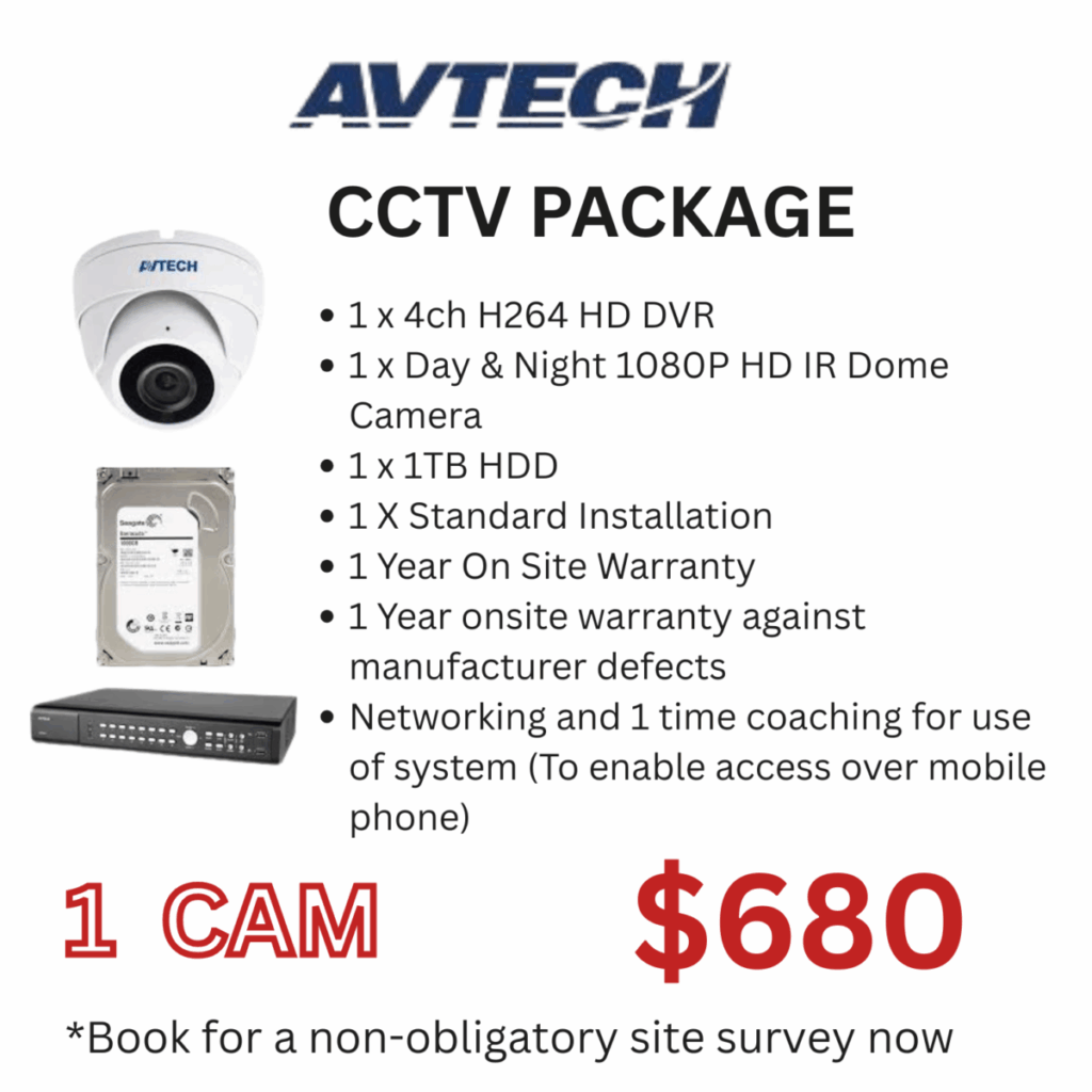 AvTech 1 Camera CCTV Package with DVR and 1TB hard disk for home or office security in Singapore.(Installation Package)