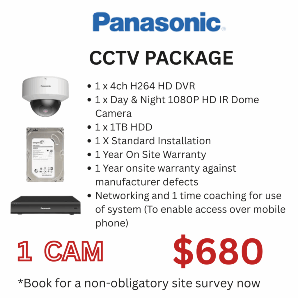 Panasonic 1 Camera CCTV Package with DVR and 1TB hard disk for home or office security in Singapore.(Installation Package)