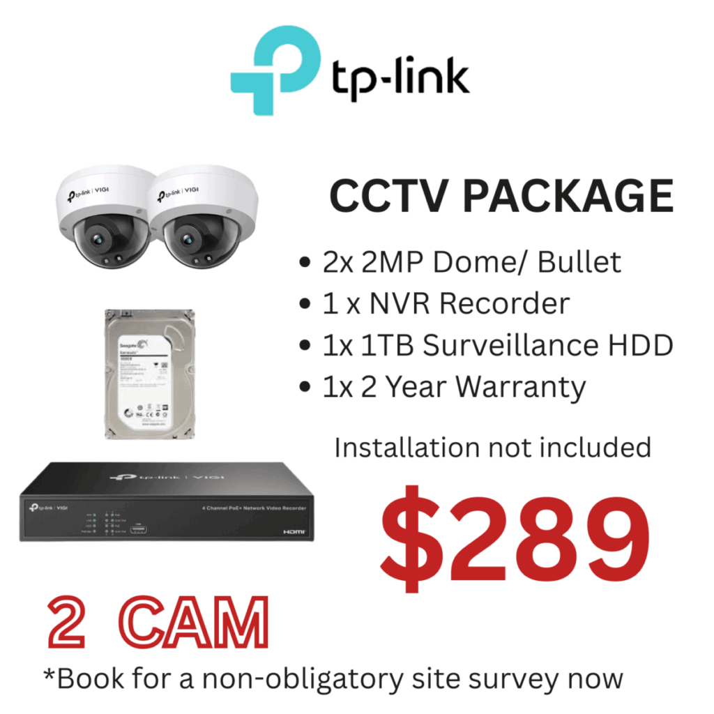 TP-Link 2 Camera CCTV Package with NVR and 1TB hard disk for home or office security in Singapore.