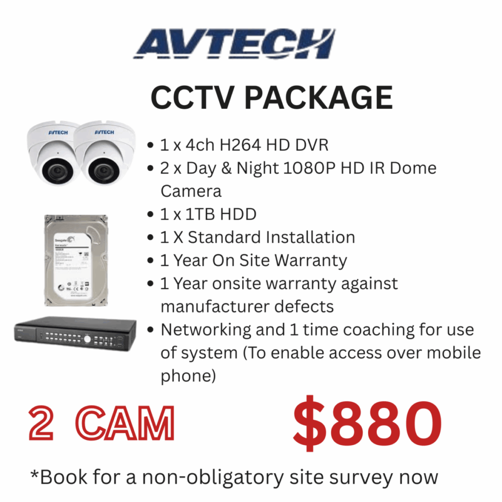 AvTech 2 Camera CCTV Package with DVR and 1TB hard disk for home or office security in Singapore.(Installation Package)