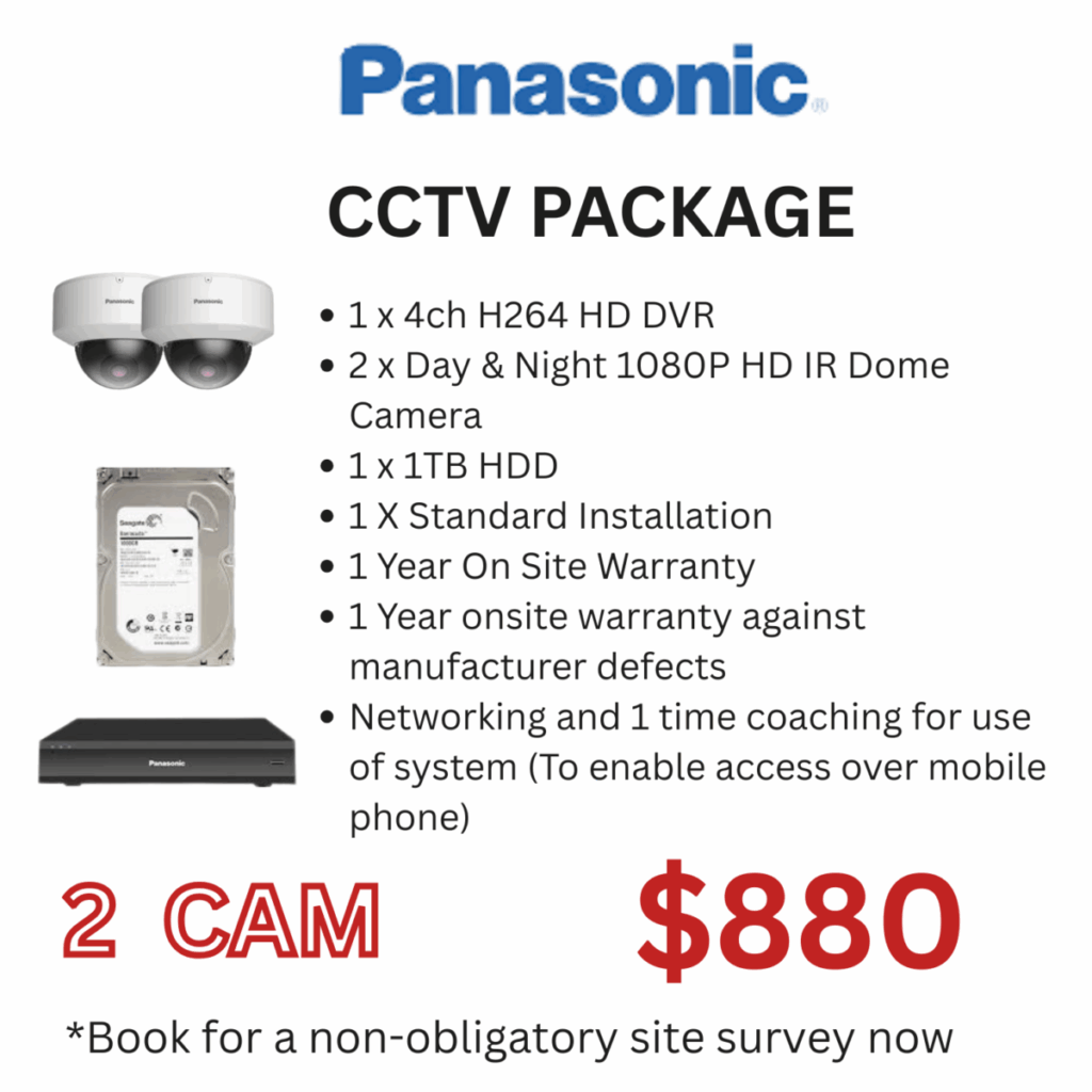 Panasonic 2 Camera CCTV Package with DVR and 1TB hard disk for home or office security in Singapore.(Installation Package)