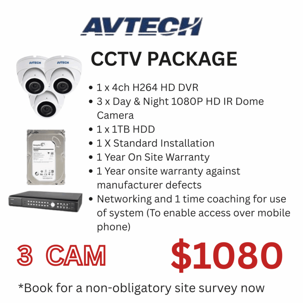 AvTech 3 Camera CCTV Package with DVR and 1TB hard disk for home or office security in Singapore.(Installation Package)