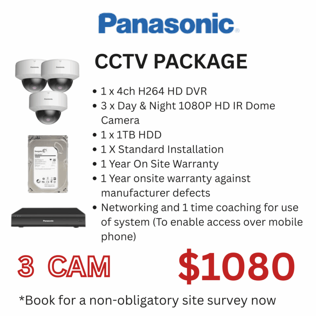 Panasonic 3 Camera CCTV Package with DVR and 1TB hard disk for home or office security in Singapore.(Installation Package)