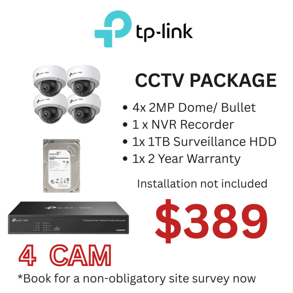 TP-Link 4 Camera CCTV Package with NVR and 1TB hard disk for home or office security in Singapore.