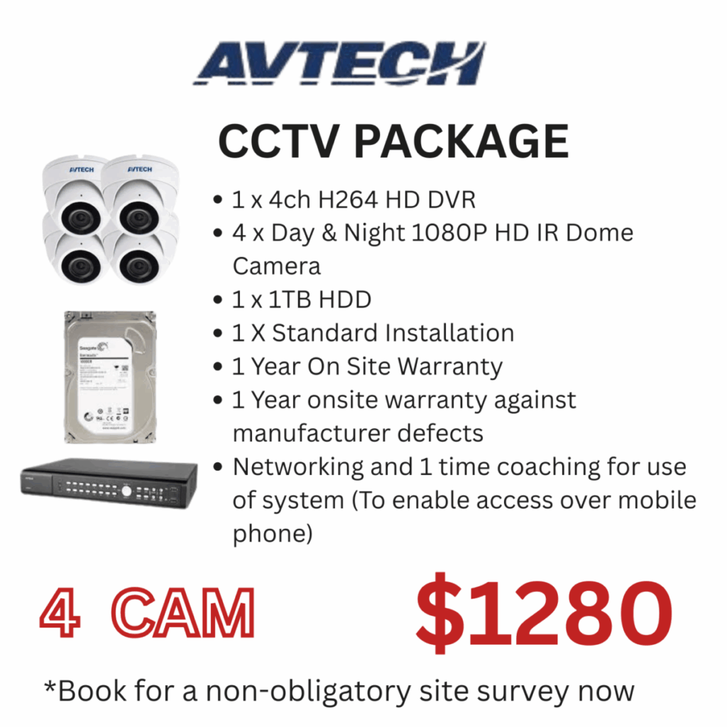 AvTech 4 Camera CCTV Package with DVR and 1TB hard disk for home or office security in Singapore.(Installation Package)