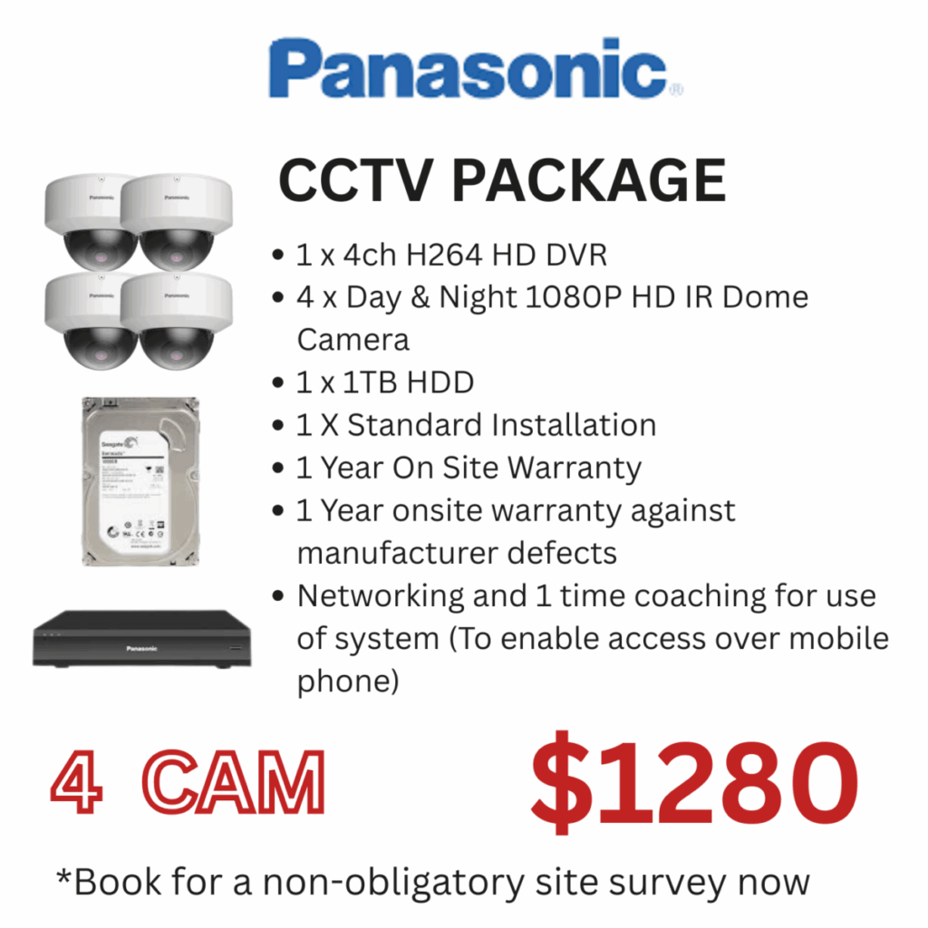 Panasonic 4 Camera CCTV Package with DVR and 1TB hard disk for home or office security in Singapore.(Installation Package)