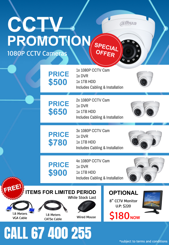 CCTV promo package in Singapore with camera, recorder, and hard disk bundle.