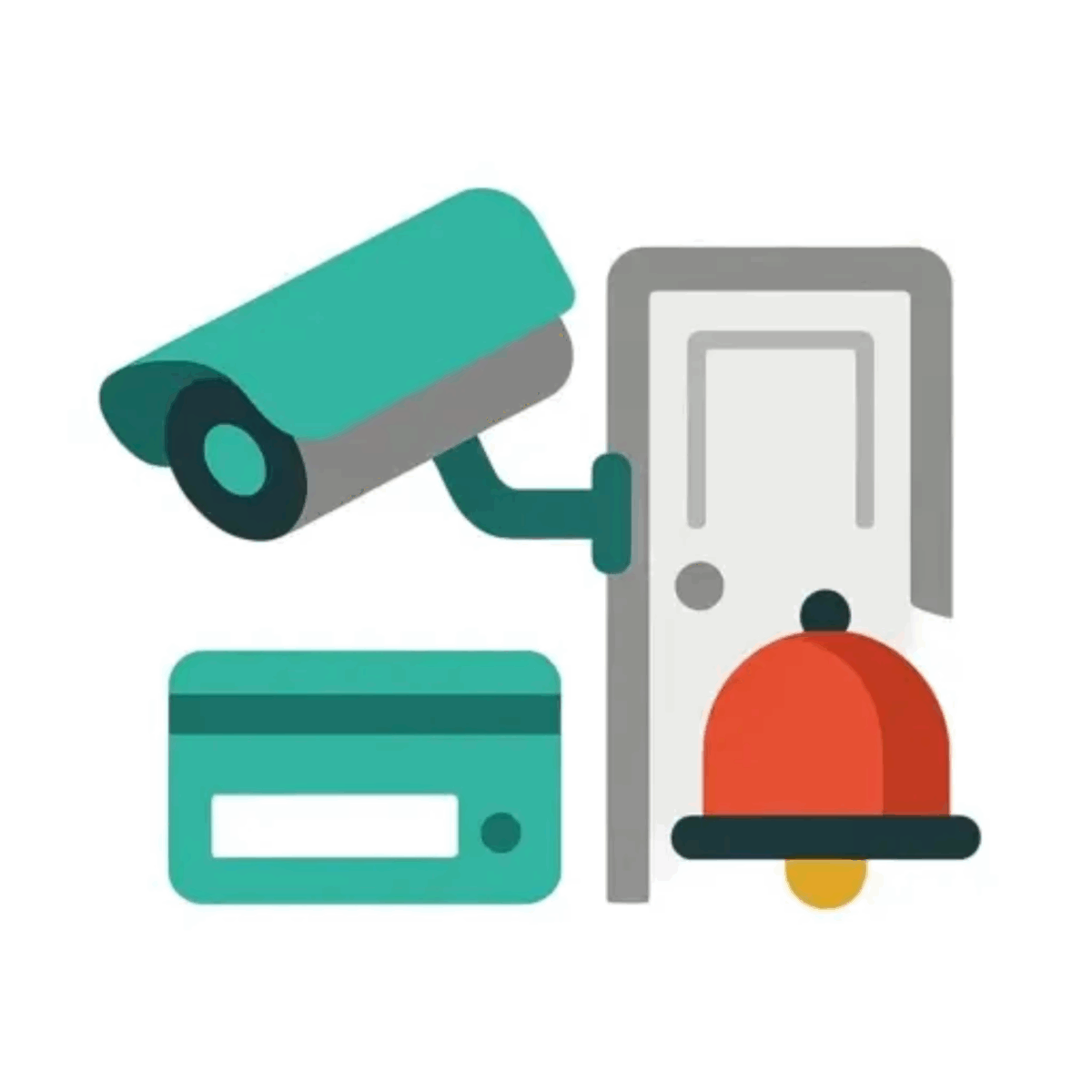 CCTV camera and access control card icon for complete security solutions.